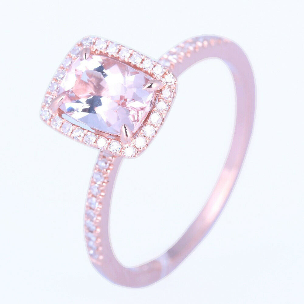 1 CT Cushion Cut Morganite Diamond 925 Sterling Silver Wedding Promise Ring