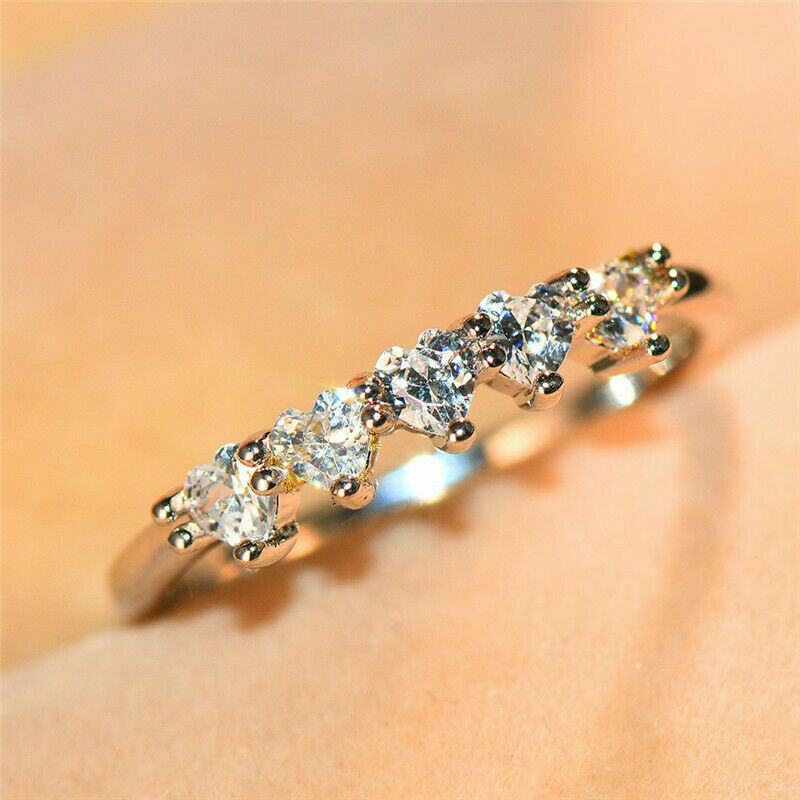 925 Sterling Silver 1.25 CT Heart Cut Simulated Diamond Wedding Band Ring