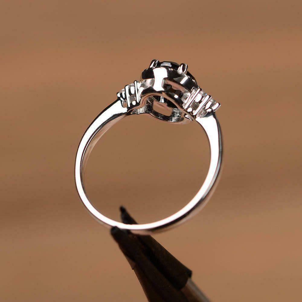 Halo Solitaire Engagement Ring 2 CT Oval Cut Black Diamond 925 Sterling Silver
