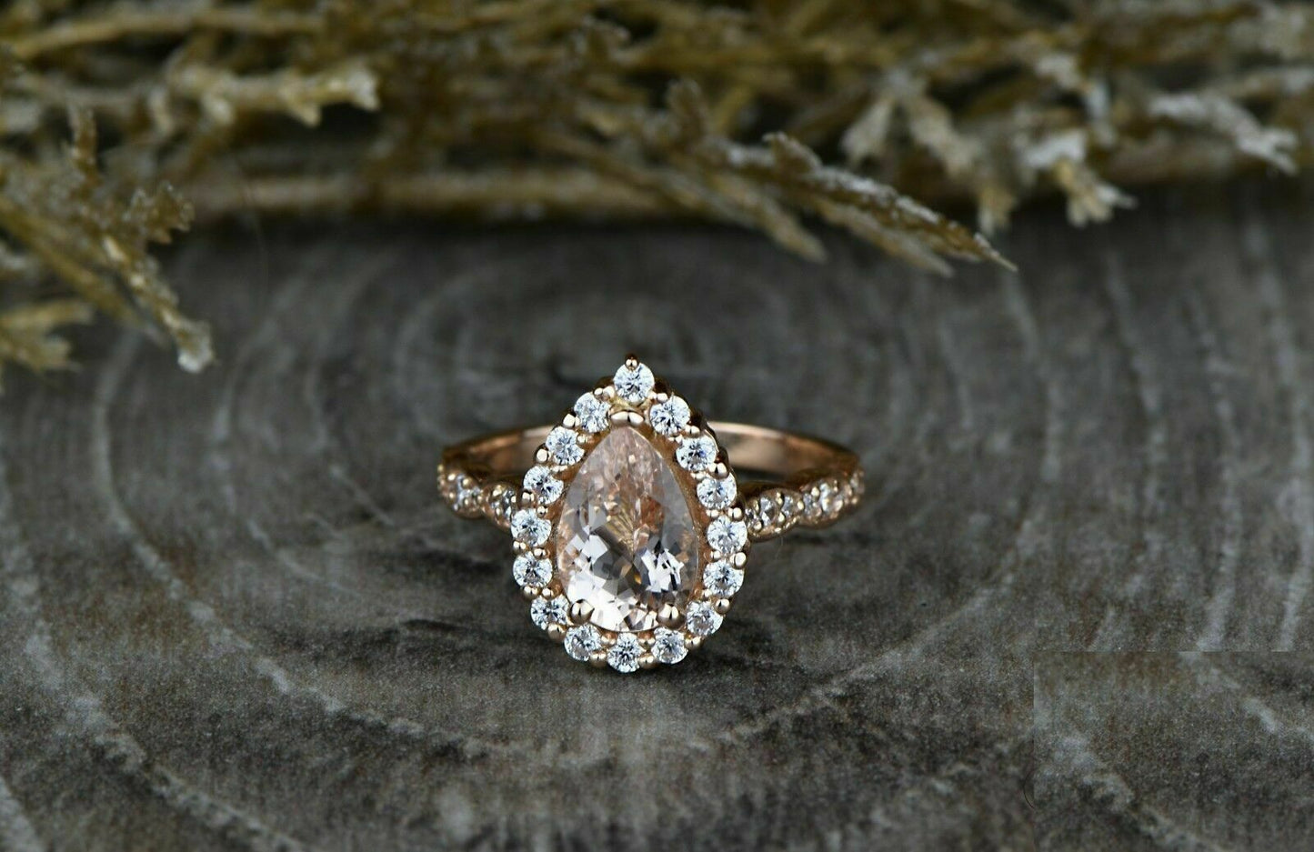 1.50 CT Pear Cut Peach Morganite Diamond 925 Sterling Silver Halo Women's Anniversary Ring