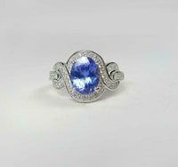 2.4 CT Oval Cut Blue Tanzanite Diamond Engagement Ring 925 Sterling Silver Unique Design