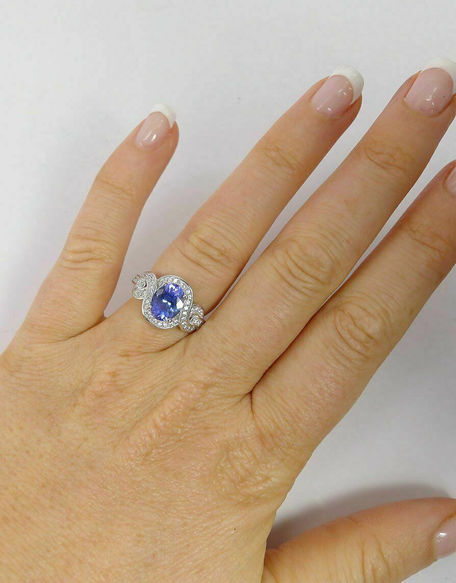 2.4 CT Oval Cut Blue Tanzanite Diamond Engagement Ring 925 Sterling Silver Unique Design