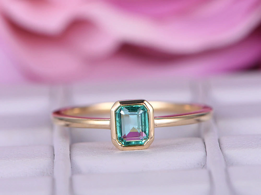 1.30 CT Emerald Cut Green Emerald Diamond Engagement Wedding Ring 925 Sterling Silver
