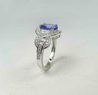 2.4 CT Oval Cut Blue Tanzanite Diamond Engagement Ring 925 Sterling Silver Unique Design