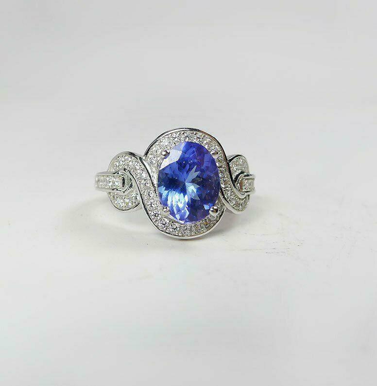 2.4 CT Oval Cut Blue Tanzanite Diamond Engagement Ring 925 Sterling Silver Unique Design