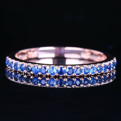 925 Sterling Silver 1 CT Round Cut Blue Sapphire Diamond Wedding Band Ring