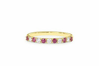 0.75 CT Red Ruby & CZ Diamond Yellow Gold Over On 925 Sterling Silver Half Eternity Band Ring