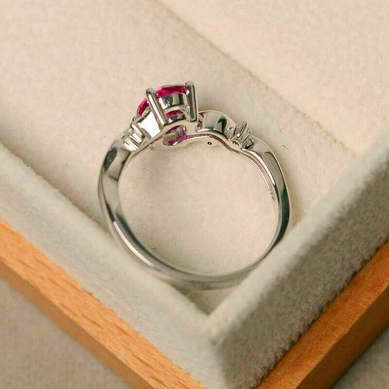 1 CT Oval Cut Ruby Diamond White Gold Over On 925 Sterling Silver Solitaire Engagement Ring
