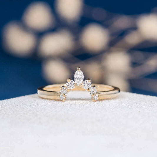 0.75 CT Marquise Diamond Band Unique Curved Wedding Band ring 925 Sterling Silver