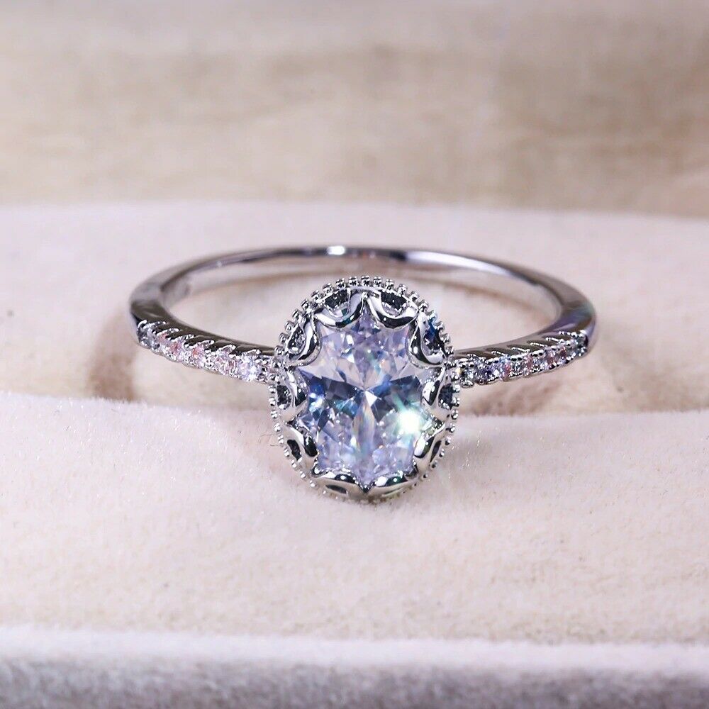 2.0 CT Oval Cut Solitaire Engagement Ring 925 Sterling Silver