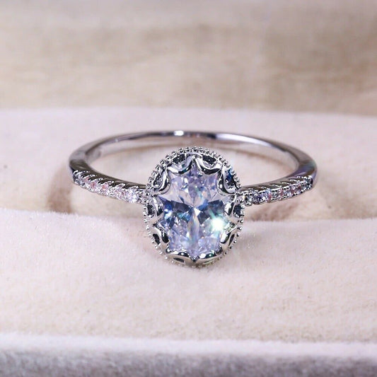 2.0 CT Oval Cut Solitaire Engagement Ring 925 Sterling Silver
