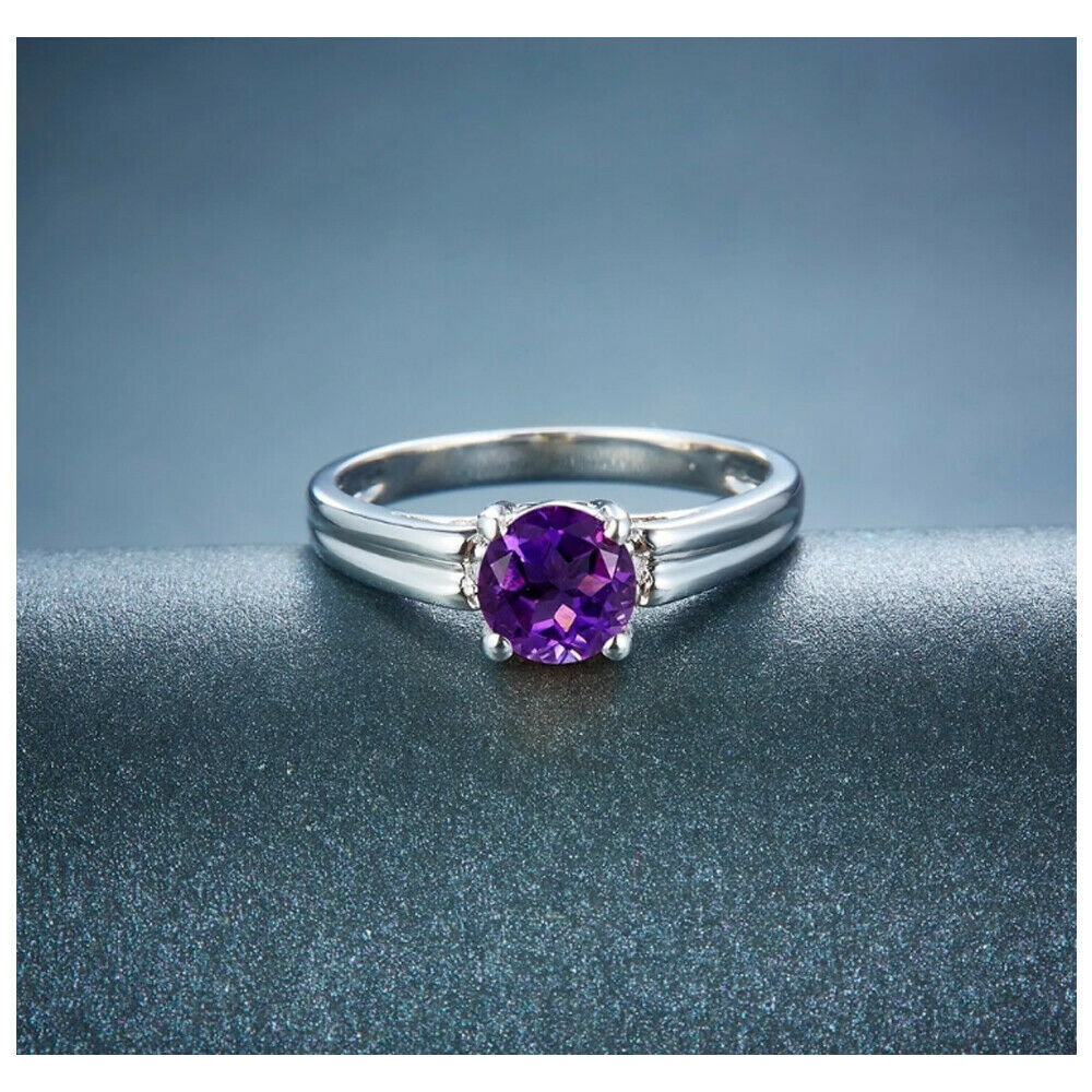 1 CT Amethyst Round Cut Solitaire Engagement Ring 925 Sterling Silver