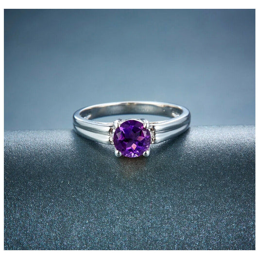 1 CT Amethyst Round Cut Solitaire Engagement Ring 925 Sterling Silver