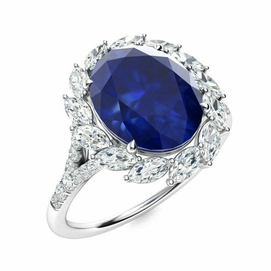 2 CT Oval Cut Sapphire Marquise Diamond 925 Sterling Sliver Cluster Ring