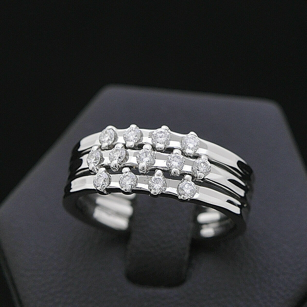 1 CT Round Cut Diamond White Gold Over On 925 Sterling Silver Beautiful Three Row Wedding Ring