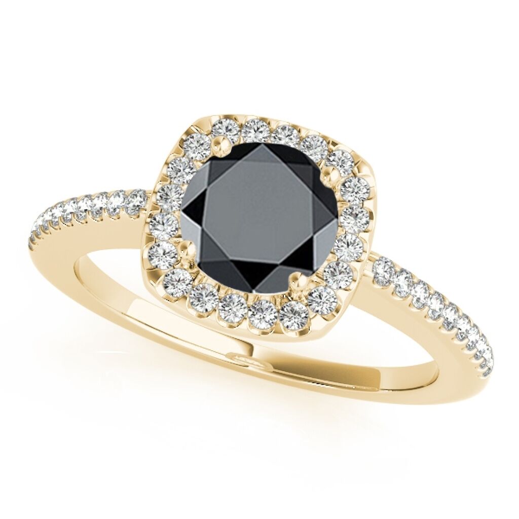 1.20 CT 925 Sterling Silver Black Cubic Zirconia Round Cut Diamond Engagement Wedding Ring