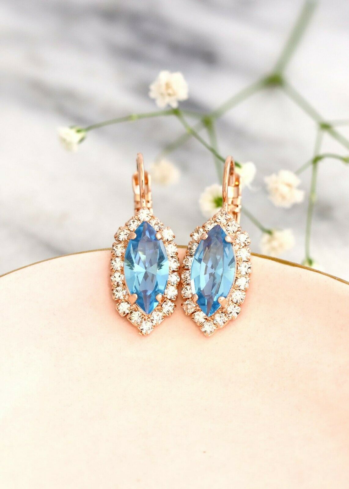 4 CT Marquise Cut Blue Topaz Diamond Hoop Women's Earrings 925 Sterling Silver