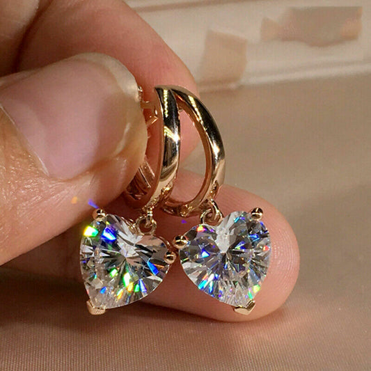 2 CT Heart Cut Earring 925 Sterling Silver Hoop Earring Dangle Earring