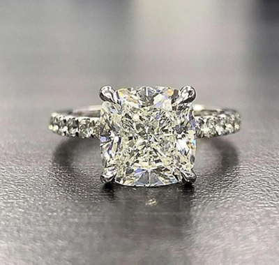 3 CT Cushion Cut Diamond Solitaire Engagement Ring 925 Sterling Silver