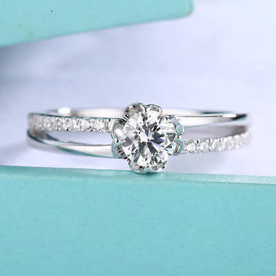 1 CT Round Cut Diamond 925 Sterling Silver Unique Flower Women Engagement Ring