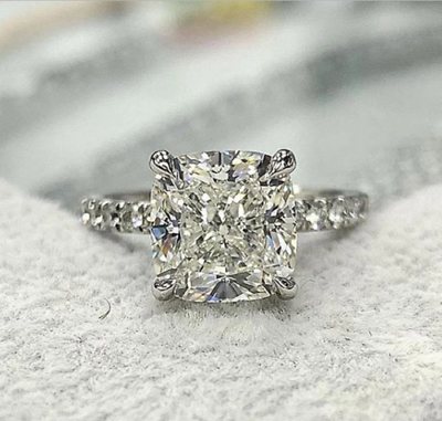 3 CT Cushion Cut Diamond Solitaire Engagement Ring 925 Sterling Silver