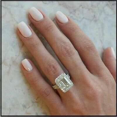 2 CT Emerald Cut Diamond Halo Engagement Ring 925 Sterling Sliver