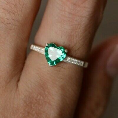 925 Sterling Silver 1 CT Heart Cut Emerald Diamond Women's Wedding Ring