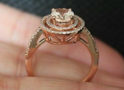 1.60 CT Oval Cut Peach Morganite 925 Sterling Silver Women's Wedding Halo Ring