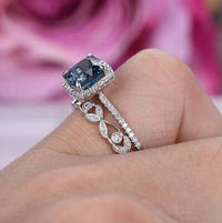2.25Ct Cushion Cut Blue Topaz Bridal Set Engagement Ring 925 Sterling Silver