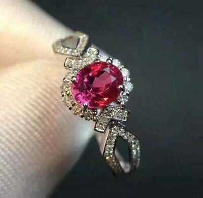 4 CT Oval Cut Pink Ruby 925 Sterling Silver Engagement Halo Women's Ring