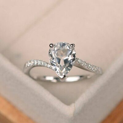 1.20 CT Pear Cut Diamond 925 Sterling Silver Solitaire With Accents Ring