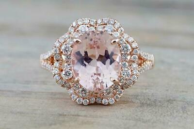 3 CT Oval Cut Morganite Diamond  925 Sterling Silver Halo Engagemen Ring