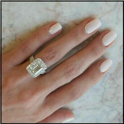 2 CT Emerald Cut Diamond Halo Engagement Ring 925 Sterling Sliver