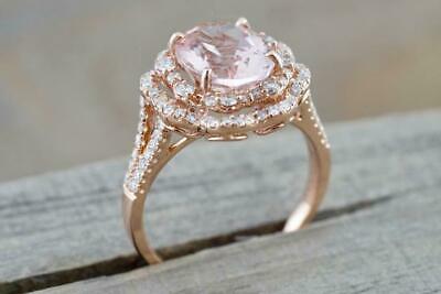 3 CT Oval Cut Morganite Diamond  925 Sterling Silver Halo Engagemen Ring