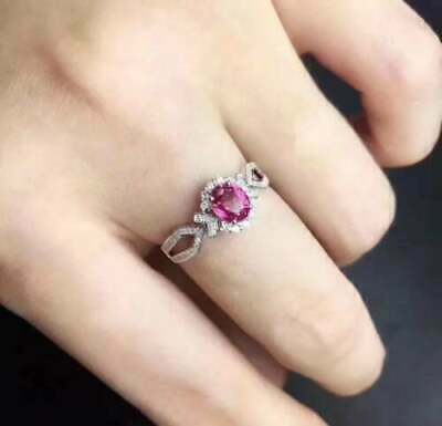 4 CT Oval Cut Pink Ruby 925 Sterling Silver Engagement Halo Women's Ring