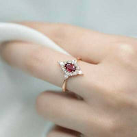 925 Sterling Silver 2 CT Oval Cut Pink Ruby Diamond Halo Cluster Wedding Ring