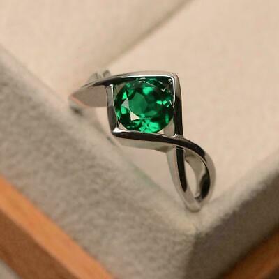2 CT Round Green Emerald Diamond 925 Sterling Sliver Solitaire Engagement Ring