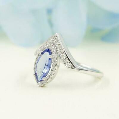 2 CT Marquise Cut Blue Tanzanite Diamond Halo Ring 925 Sterling Silver