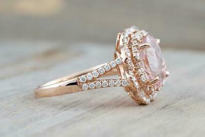 3 CT Oval Cut Morganite Diamond  925 Sterling Silver Halo Engagemen Ring