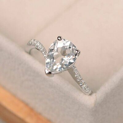 1.20 CT Pear Cut Diamond 925 Sterling Silver Solitaire With Accents Ring