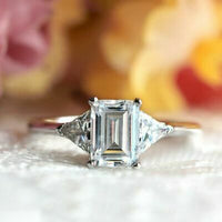 3 CT Emerald Cut Diamond 925 Sterling Sliver Three Stone Promise Ring