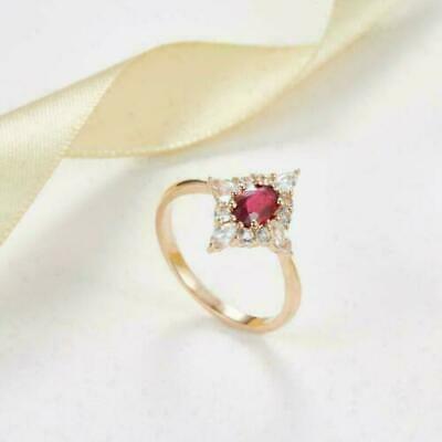 925 Sterling Silver 2 CT Oval Cut Pink Ruby Diamond Halo Cluster Wedding Ring