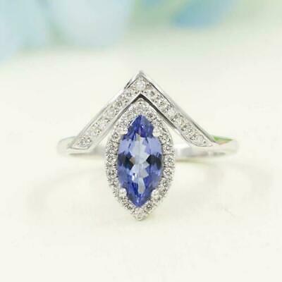 2 CT Marquise Cut Blue Tanzanite Diamond Halo Ring 925 Sterling Silver