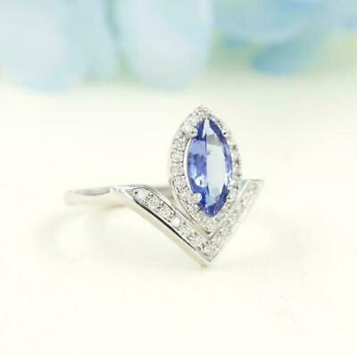 2 CT Marquise Cut Blue Tanzanite Diamond Halo Ring 925 Sterling Silver