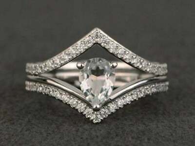 2.54 CT Pear Cut Diamond Tiara Crown Engagement Bridal Ring Set 925 Sterling Silver - atjewels.in