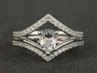 2.54 CT Pear Cut Diamond Tiara Crown Engagement Bridal Ring Set 925 Sterling Silver
