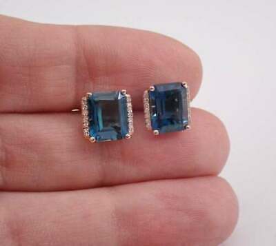 3 CT Emerald Cut London Blue Topaz Solitaire Stud Earrings 925 Sterling Sliver
