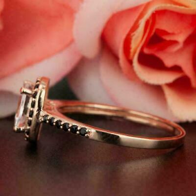 2.50 CT Cushion Cut Morganite & Black Diamond Halo Ring 925 Sterling Silver