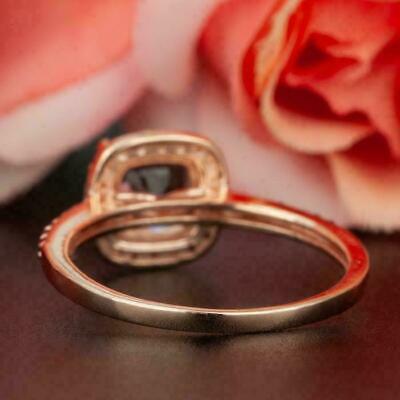 2.50 CT Cushion Cut Morganite & Black Diamond Halo Ring 925 Sterling Silver