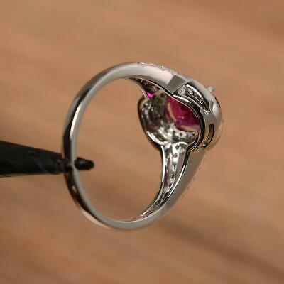 3 CT Oval Cut Pink Ruby Diamond Halo Wedding Ring For Her 925 Sterling Silver